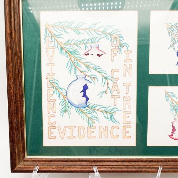 Larry Nason Ink Artwork Evidence Of Cat In A Tree Framed Original Wall Art Print - Picture 2 of 8